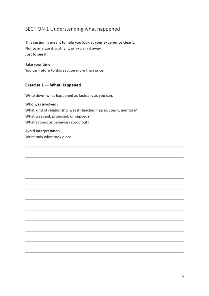 Healers and healers Workbook A4_Understanding what happened Exercise 1